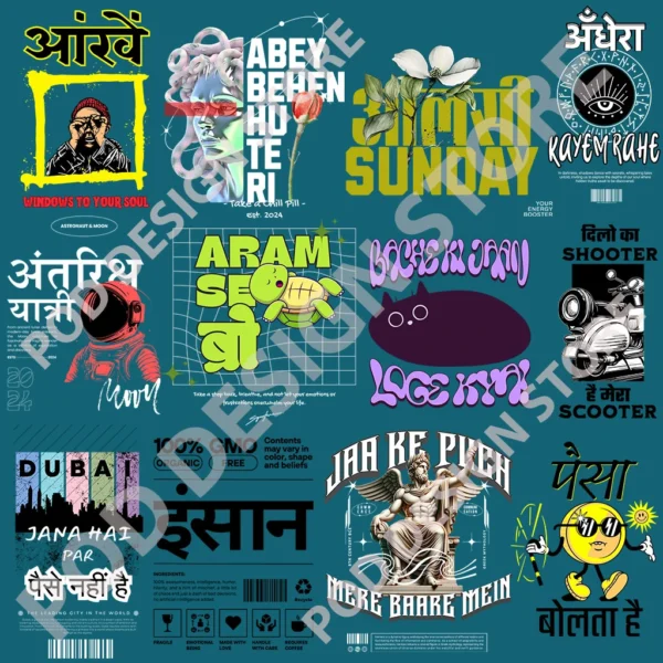 500+ Hindi Streetwear Designs Bundle