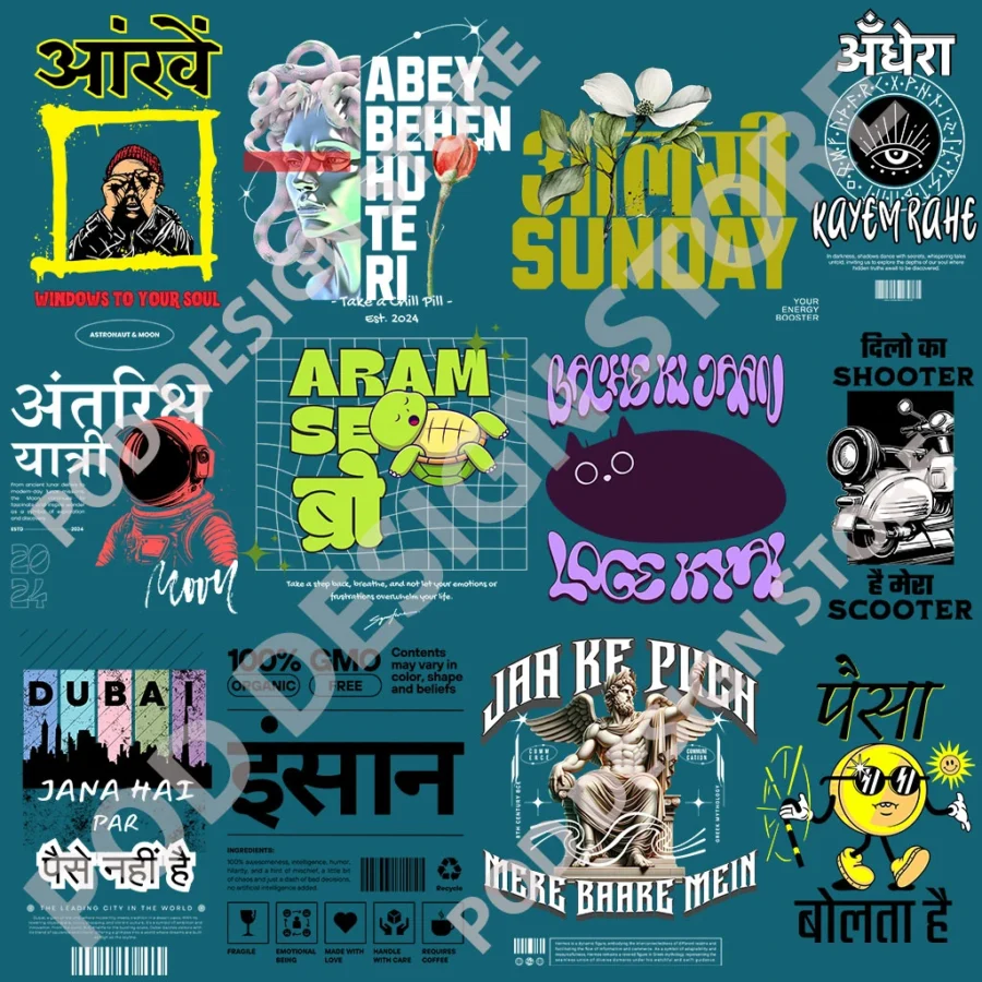 500+ Hindi Streetwear Designs Bundle