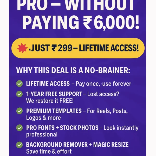 Why Pay ₹6,000? Get Canva PRO Design Tools for Just ₹299!
