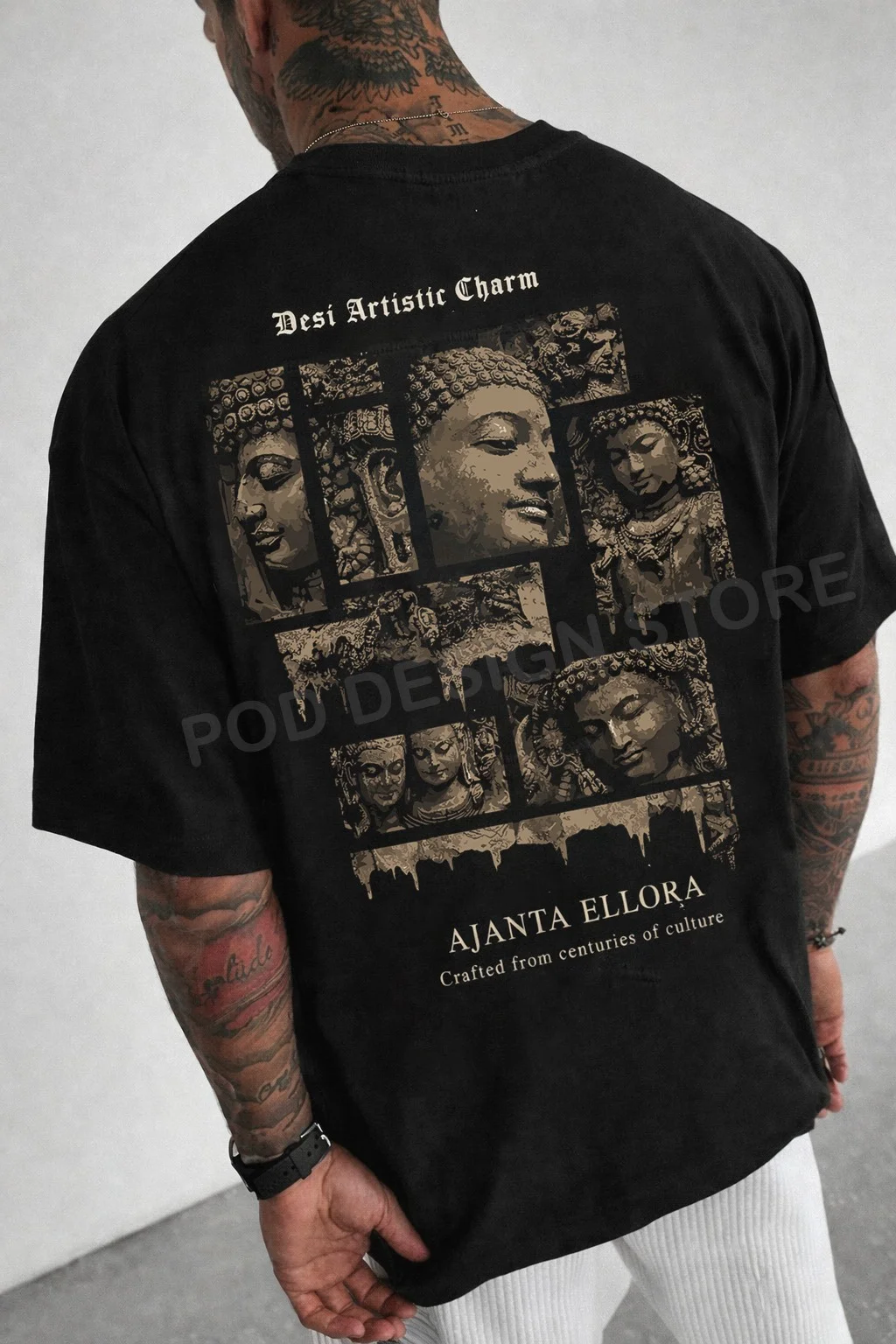 Vintage Indian Sculpture Graphic Streetwear T-shirt POD Design Store